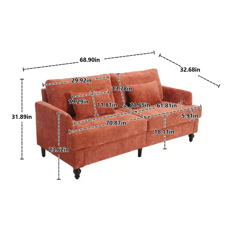 68.9 Inch Modern Chenille Loveseat Sofa, 2 Seater Sofa with Removable Seat Cushion for Living Room, Apartment, Bedroom