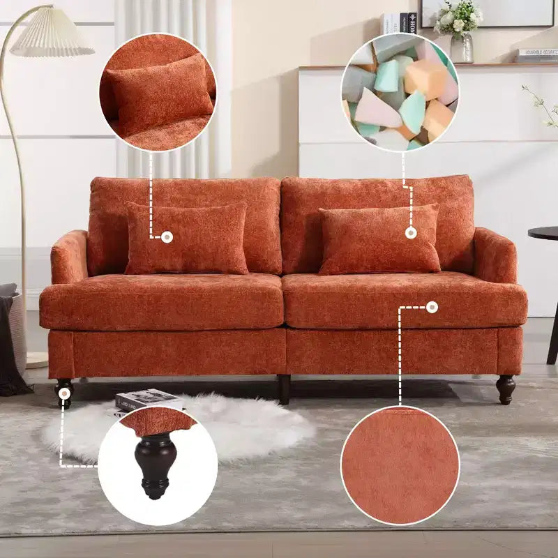 68.9 Inch Modern Chenille Loveseat Sofa, 2 Seater Sofa with Removable Seat Cushion for Living Room, Apartment, Bedroom