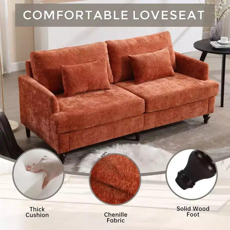 68.9 Inch Modern Chenille Loveseat Sofa, 2 Seater Sofa with Removable Seat Cushion for Living Room, Apartment, Bedroom