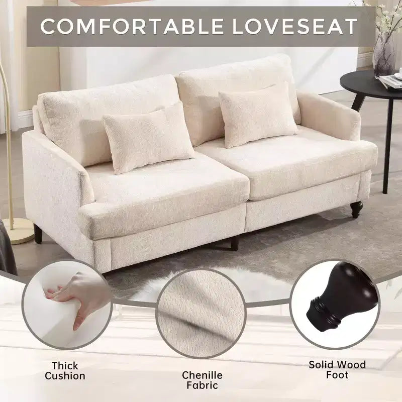 68.9 Inch Modern Chenille Loveseat Sofa, 2 Seater Sofa with Removable Seat Cushion for Living Room, Apartment, Bedroom