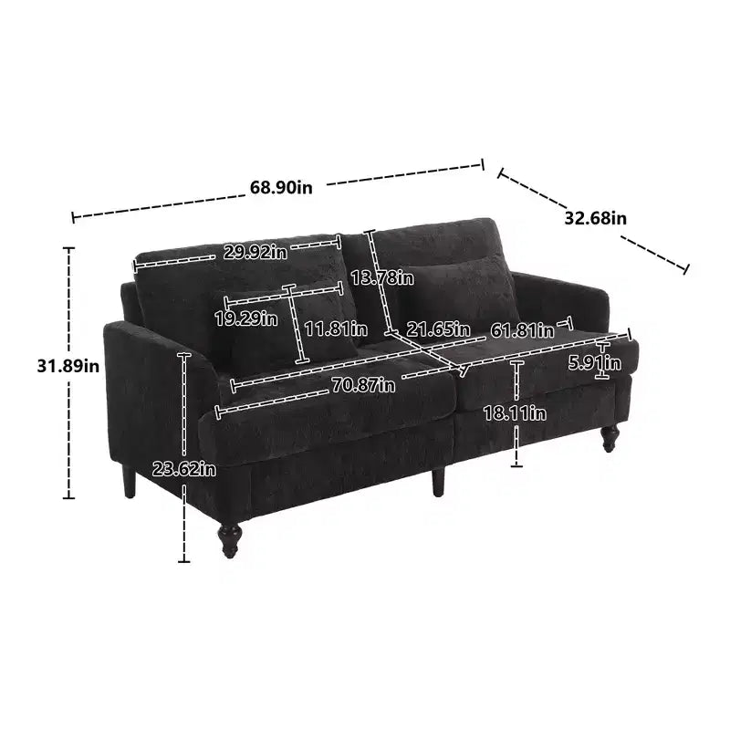 68.9 Inch Modern Chenille Loveseat Sofa, 2 Seater Sofa with Removable Seat Cushion for Living Room, Apartment, Bedroom