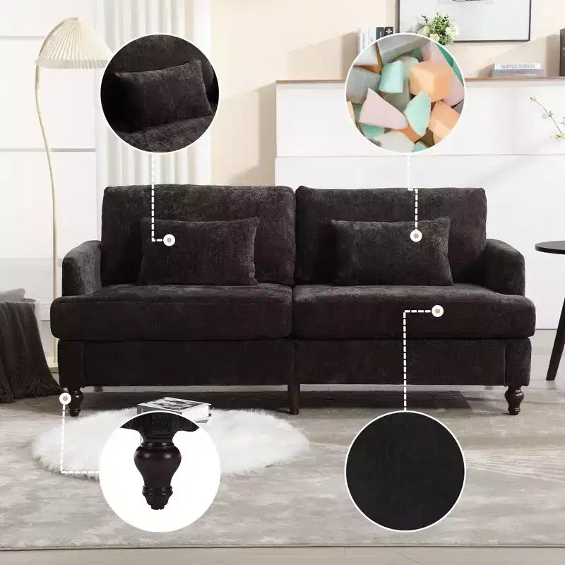 68.9 Inch Modern Chenille Loveseat Sofa, 2 Seater Sofa with Removable Seat Cushion for Living Room, Apartment, Bedroom