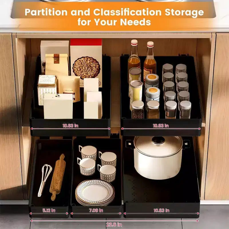 Pull Out Drawers for Cabinets, Slide Out Drawers, Under Sink Organizer Storage Basket for Indoor Home Office Kitchen Cabinet Organization