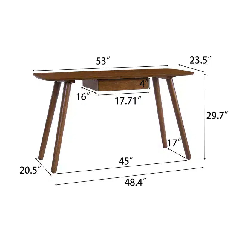 53 Wooden Study Computer Desk, Modern Home Office Desk with 1 Drawer, 4 Wood Legs, Writing Desk for Bedroom, Study, Office, Walnut