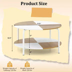 2-Tier Round Coffee Table w/Storage Shelf Metal Frame for Living Room Apartment White & Brown