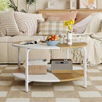 2-Tier Round Coffee Table w/Storage Shelf Metal Frame for Living Room Apartment White & Brown