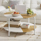 2-Tier Round Coffee Table w/Storage Shelf Metal Frame for Living Room Apartment White & Brown