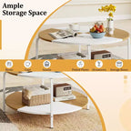 2-Tier Round Coffee Table w/Storage Shelf Metal Frame for Living Room Apartment White & Brown