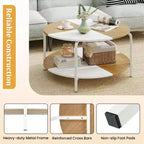 2-Tier Round Coffee Table w/Storage Shelf Metal Frame for Living Room Apartment White & Brown