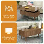 Modern Wooden Rectangular 3 in 1 Lift Top Fluted Coffee Table with Hidden Storage
