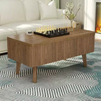 Modern Wooden Rectangular 3 in 1 Lift Top Fluted Coffee Table with Hidden Storage