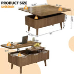 Modern Wooden Rectangular 3 in 1 Lift Top Fluted Coffee Table with Hidden Storage