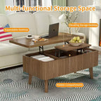 Modern Wooden Rectangular 3 in 1 Lift Top Fluted Coffee Table with Hidden Storage