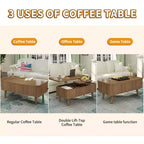 Modern Wooden Rectangular 3 in 1 Lift Top Fluted Coffee Table with Hidden Storage