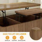 Modern Wooden Rectangular 3 in 1 Lift Top Fluted Coffee Table with Hidden Storage