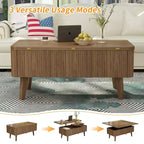 Modern Wooden Rectangular 3 in 1 Lift Top Fluted Coffee Table with Hidden Storage