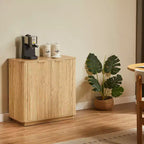 31.5-inch Sideboard with Storage Space Adjustable Shelves with Curved Wave Design Suitable for Bedrooms and Living Rooms Oak Finish