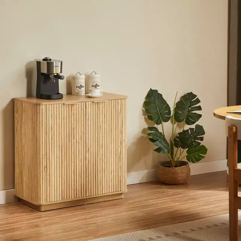 31.5-inch Sideboard with Storage Space Adjustable Shelves with Curved Wave Design Suitable for Bedrooms and Living Rooms Oak Finish