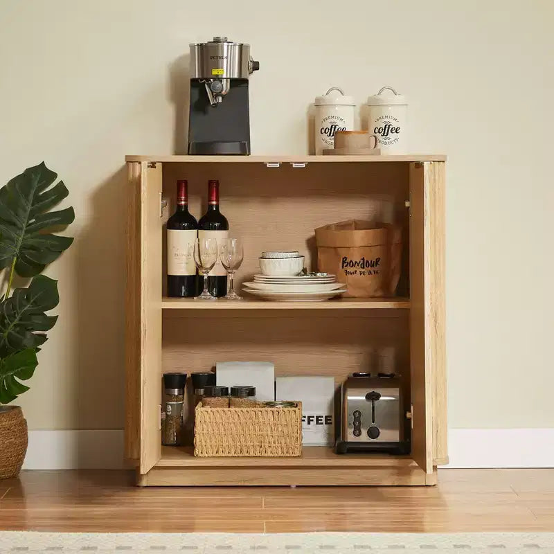 31.5-inch Sideboard with Storage Space Adjustable Shelves with Curved Wave Design Suitable for Bedrooms and Living Rooms Oak Finish