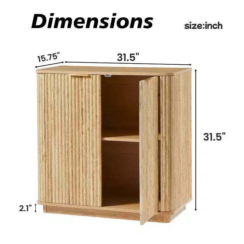 31.5-inch Sideboard with Storage Space Adjustable Shelves with Curved Wave Design Suitable for Bedrooms and Living Rooms Oak Finish