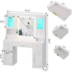 Makeup Vanity Desk with Mirror and Set with RGB Cabinets and Drawers 3 LED Light Modes