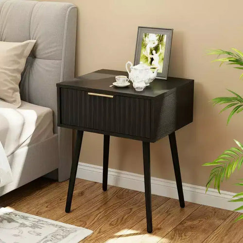 Karl Home 18.9In. Black Relief Nightstand, Particleboard & MDF, Melamine & Vacuum Forming, 1 Drawer, High Leg