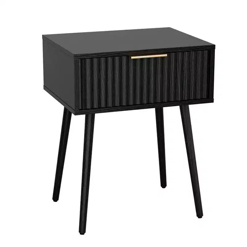 18.9In. Black Relief Nightstand, Particleboard & MDF, Melamine & Vacuum Forming, 1 Drawer, High Leg