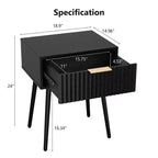 18.9In. Black Relief Nightstand, Particleboard & MDF, Melamine & Vacuum Forming, 1 Drawer, High Leg