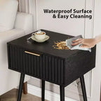 18.9In. Black Relief Nightstand, Particleboard & MDF, Melamine & Vacuum Forming, 1 Drawer, High Leg