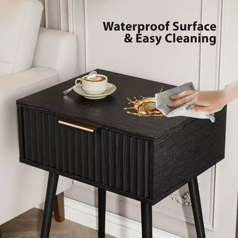 18.9In. Black Relief Nightstand, Particleboard & MDF, Melamine & Vacuum Forming, 1 Drawer, High Leg