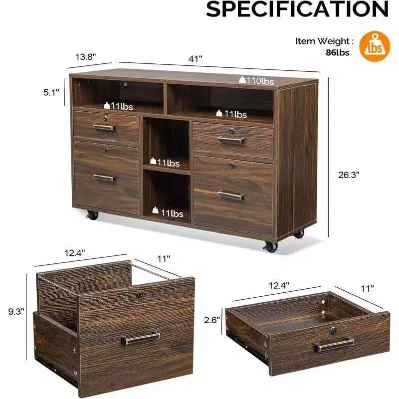 40.95In. Wide 4-Drawer Mobile File Cabinet