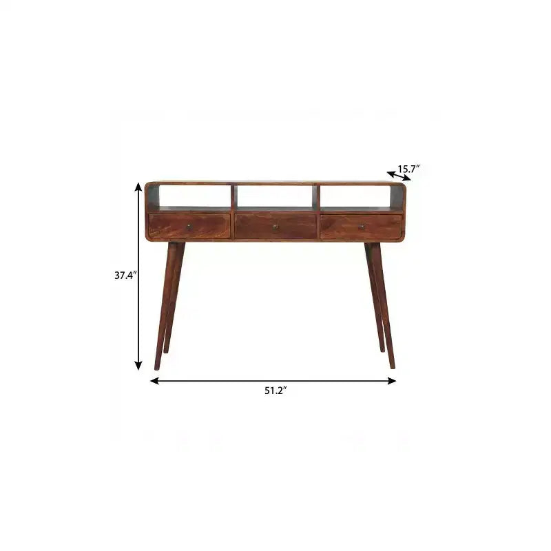 51 Chestnut Solid Wood Console Table With Three Shelves And Three Drawers