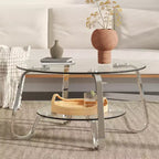 Retro Metal Frame Double-Layer Tempered Glass Coffee Table