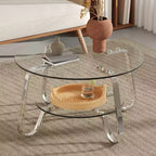 Retro Metal Frame Double-Layer Tempered Glass Coffee Table