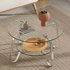 Retro Metal Frame Double-Layer Tempered Glass Coffee Table