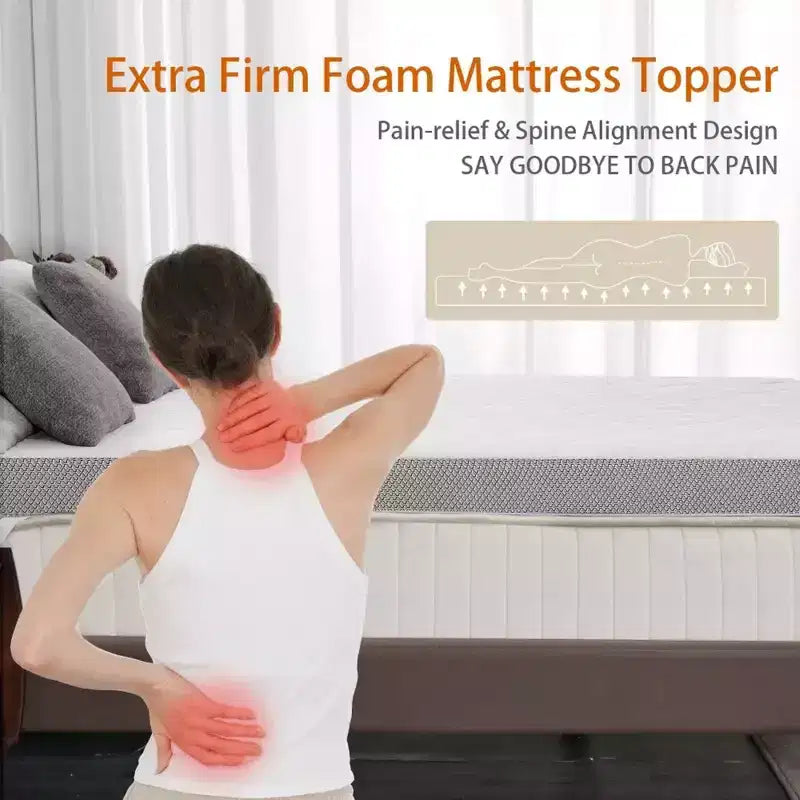 3-Inch Extra Firm Mattress Topper - High-Density Pain Relief Foam Pad with Removable, No-Smell Cover