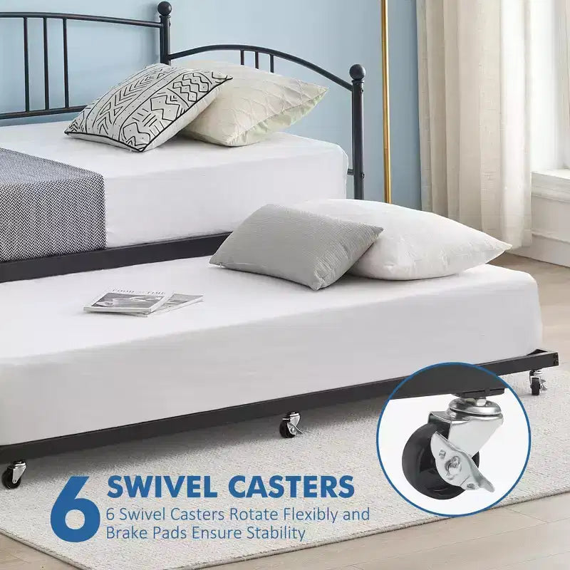 Twin Daybed Sofa with Trundle, Metal Frame Arched Headboard, Platform Bed No Box Spring Needed for Bedroom Living Room