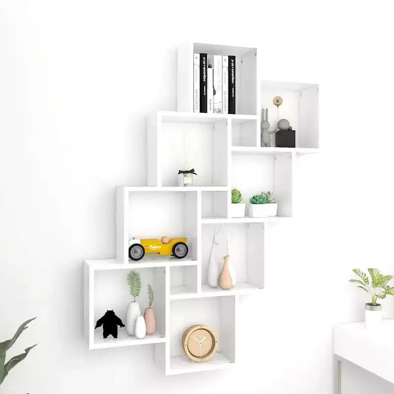 Wall Shelf White Engineered Wood, Short & Tall Wall Mounting