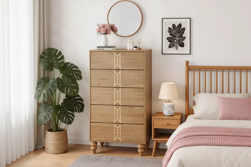 5 Drawers Dresser  Modern Wooden Tall Dresser with Deep Drawers, Storage Cabinet for Bedroom, Living Room, Hallway, Entryway  Easy Assembly