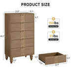 5 Drawers Dresser  Modern Wooden Tall Dresser with Deep Drawers, Storage Cabinet for Bedroom, Living Room, Hallway, Entryway  Easy Assembly
