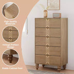 5 Drawers Dresser  Modern Wooden Tall Dresser with Deep Drawers, Storage Cabinet for Bedroom, Living Room, Hallway, Entryway  Easy Assembly
