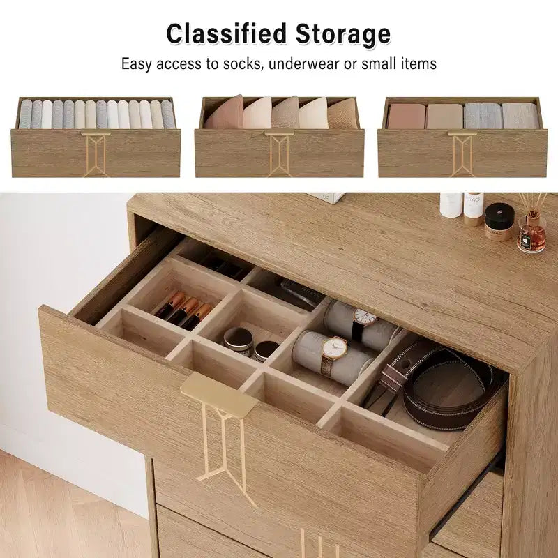 5 Drawers Dresser  Modern Wooden Tall Dresser with Deep Drawers, Storage Cabinet for Bedroom, Living Room, Hallway, Entryway  Easy Assembly