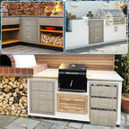 Stainless Steel Triple Drawer Storage Cabinet for Outdoor Kitchen  Heavy Duty, Weather-Resistant, Flush Mount Organizer with Handles, for BBQ Island
