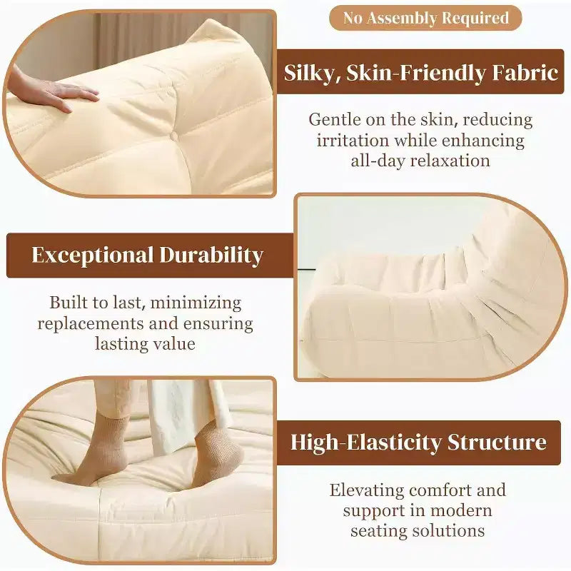 Giant Bean Bag Chair Lazy Floor Sofa, Memory Foam Fireside Sofa for Adults, Big Beanbag Faux Leather Armless Chair for Living Room Bedroom Dorm Office