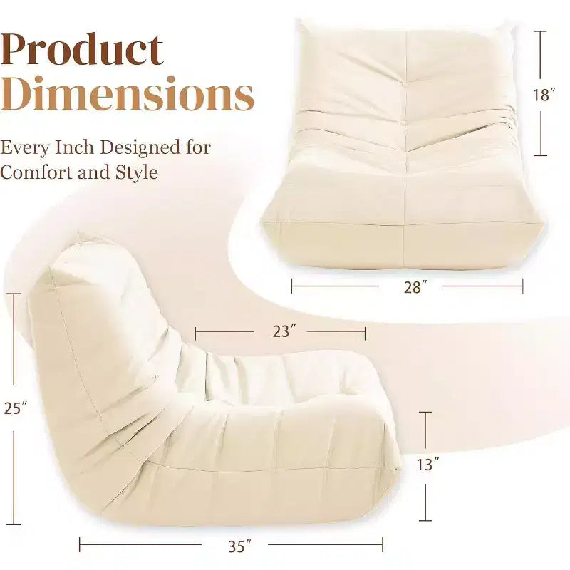 Giant Bean Bag Chair Lazy Floor Sofa, Memory Foam Fireside Sofa for Adults, Big Beanbag Faux Leather Armless Chair for Living Room Bedroom Dorm Office