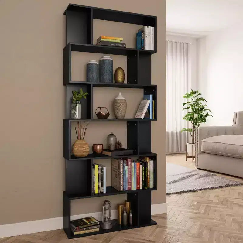 Book Cabinet Black Engineered Wood 31.5 x 9.4 x 75.6 in