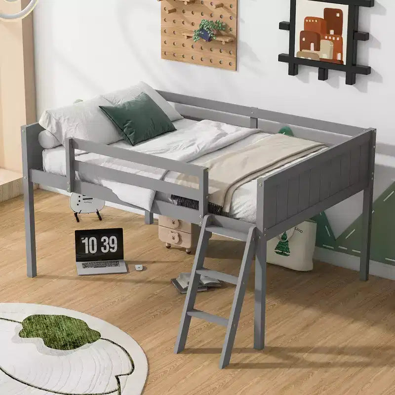 Full Size Loft Bed With Ladder, Easy Assembly, Gray