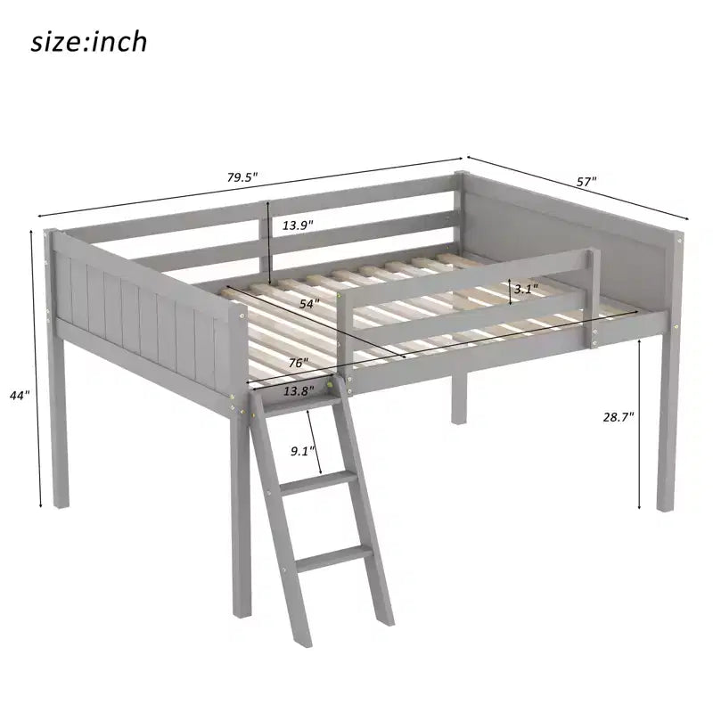 Full Size Loft Bed With Ladder, Easy Assembly, Gray