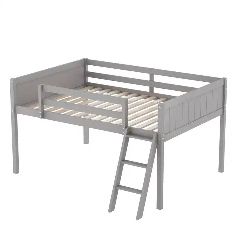 Full Size Loft Bed With Ladder, Easy Assembly, Gray