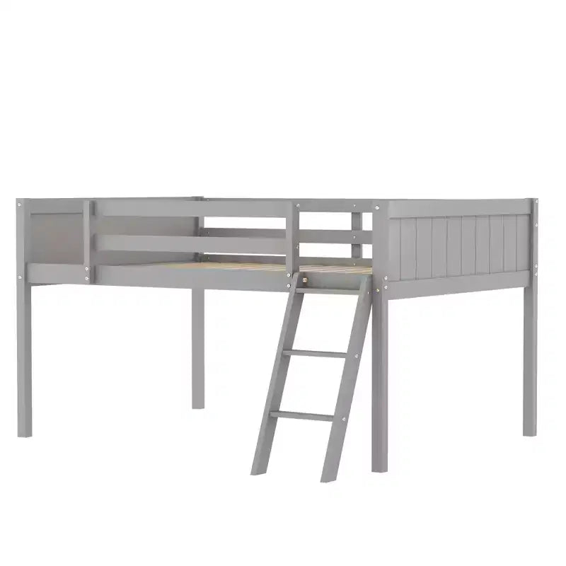 Full Size Loft Bed With Ladder, Easy Assembly, Gray